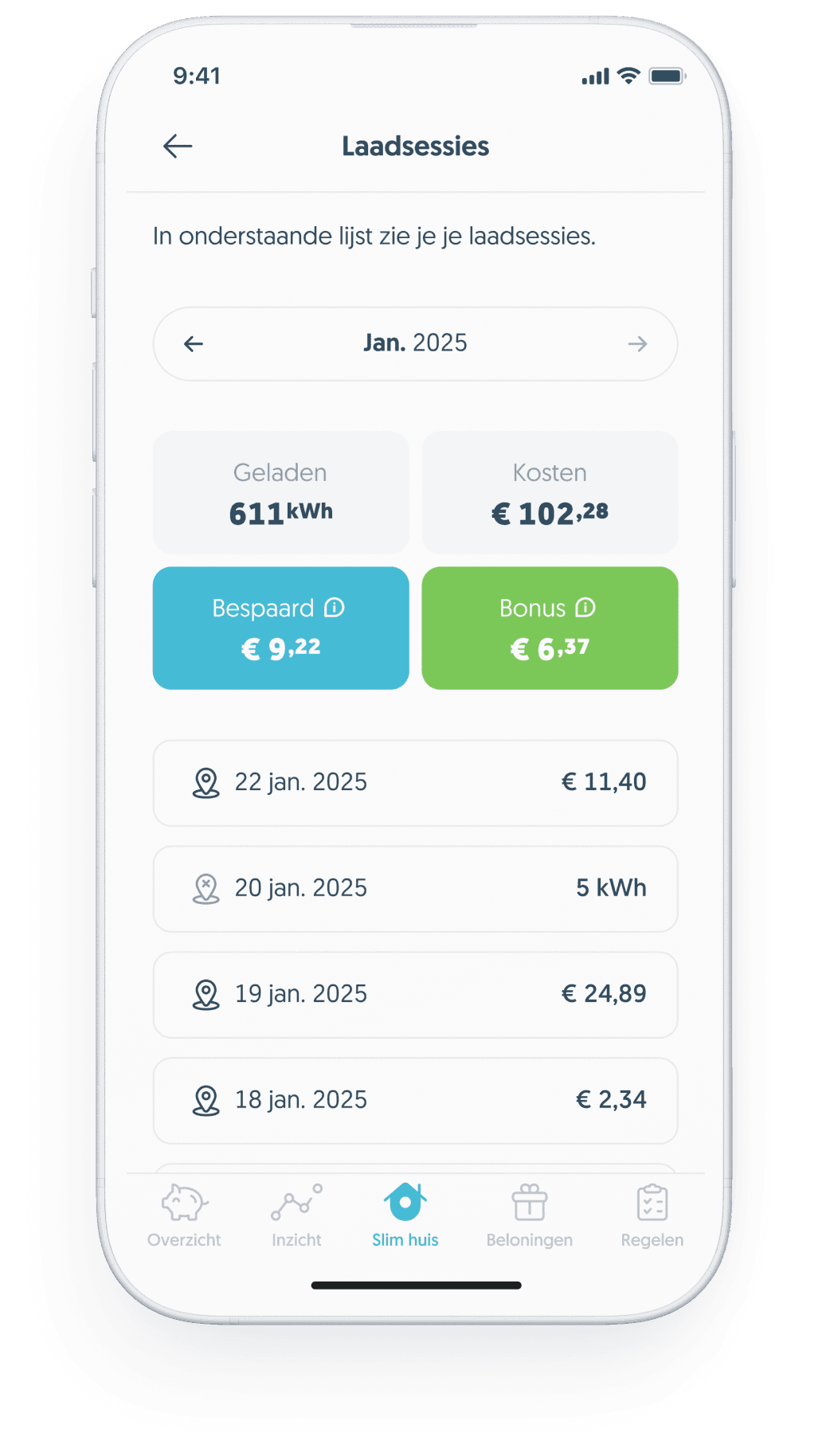 Besparingen in de app bekijken
